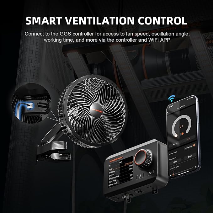 Spider Farmer 2-Pack Grow Tent Clip Fan 6", EC Motor, Custom 10 Dynamic Wind Speeds and 10-Level Oscillation, Weatherproof IP-54, Powerful Airflow but Quiet for Hydroponics Circulation Cooling - Image 8