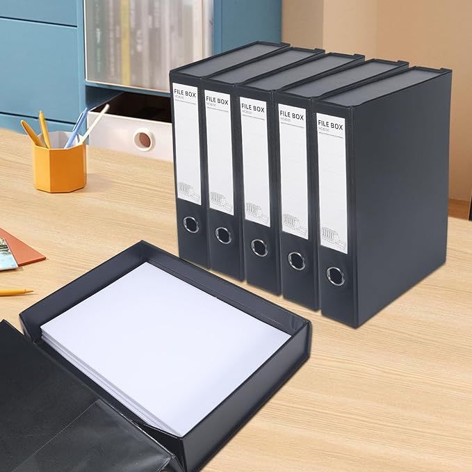 HUA JIE A4 Storage File Boxes Plastic Archives Cases, PVC File Folder Organizer Document Storage Filing Box for office,32.5×6.5×24 cm, Black(Pack of 6) - Image 8