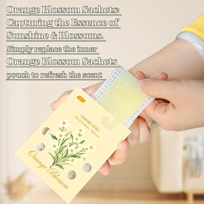 13 Packs Orange Blossom Scented Sachets for Drawer and Closet, Long-Lasting Car Air Freshener Sachet Bags, Drawer deodorizers Fresh Scents, Fragrance Bedroom Essentials - Image 2