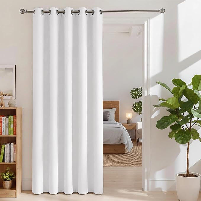BONZER Room Dividers Curtain - Room Darkening Privacy Noise Reduce Thermal Insulating Window Curtains for Bedroom Living Room Doorway, 84L x 60W Inch (7L x 5W ft), 1 Panel, Greyish White by Bonzer