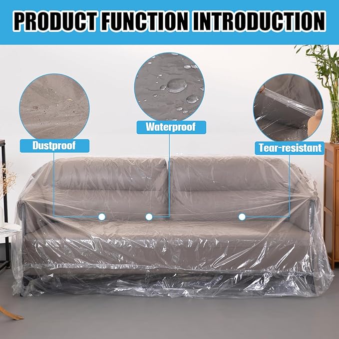 Plastic Couch Cover,Clear Sofa Cover,Waterproof Furniture Covers for Moving and Storage,Couch Cover Moving Bags for Sofa,Plastic Sofa Bag Furniture Protectors,Sofa Slipover,Recliner Cover - Image 3