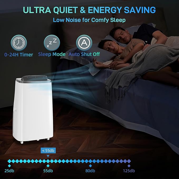 14000 BTU Portable Air Conditioner for Room up to 700 Sq.Ft - 3-in-1 Energy-Efficient AC Unit with Dehumidifier & 3-Speed Fan, Quiet Operation, Remote Control, Compact Design - Image 8