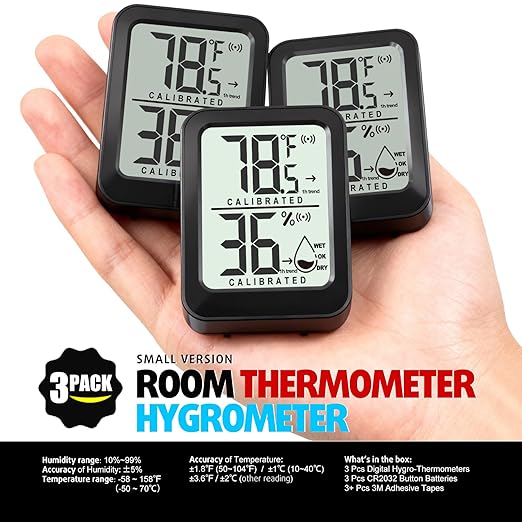 3 Pack Room Thermometer Indoor Hygrometer for Home, Digital Sensor Mini Humidity Gauge Meter, Temperature Humidity Monitor for Bedroom, Pet, Plant - Battery Included - Image 7