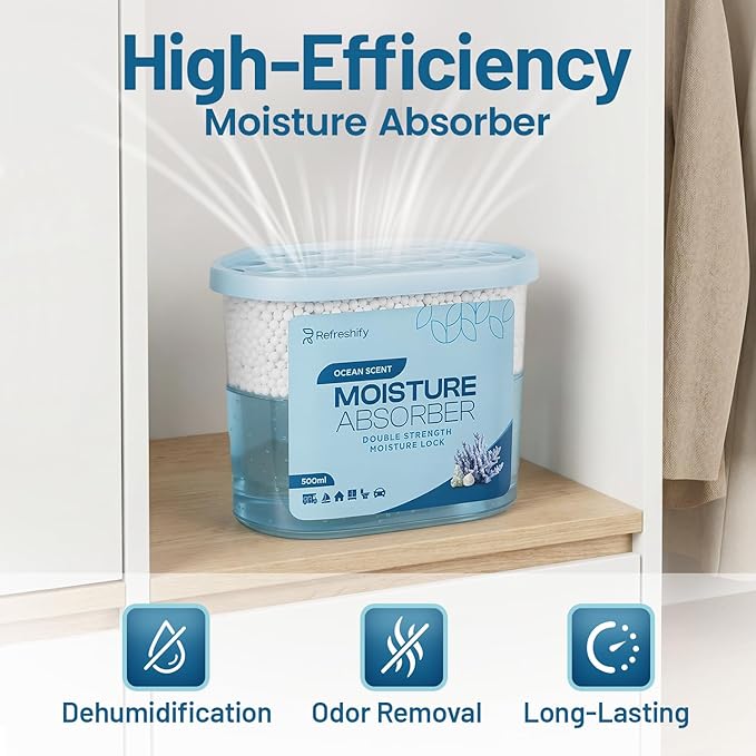 Premium Moisture Absorbers and Dehumidifier Tubs – High-Efficiency Closet Dehumidifier, Ocean Scent, 6 Pack, 7.5 Oz - Image 4