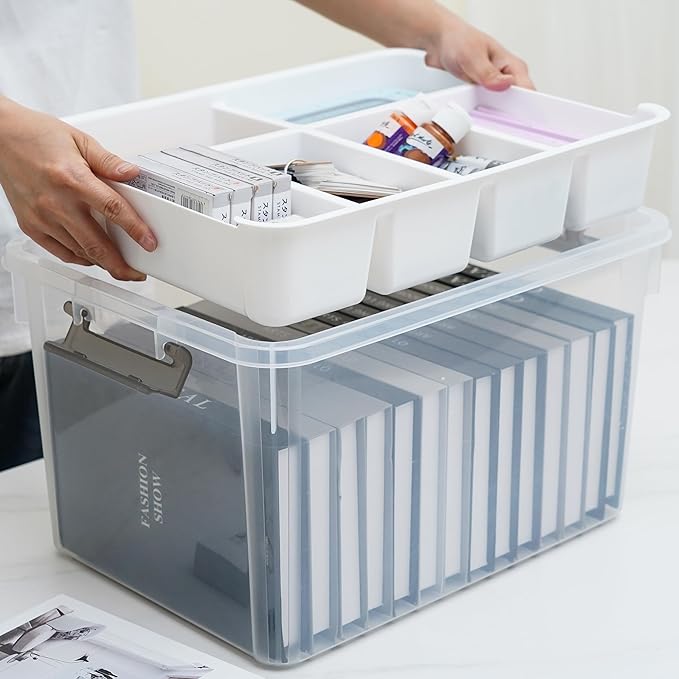 Citylife 32 QT Plastic Storage Bins with Removable Tray Large Stackable Storage Containers for Organizing Craft Storage and Storage Craft, Clothes, Files, Office Supplies, 4 Packs - Image 4