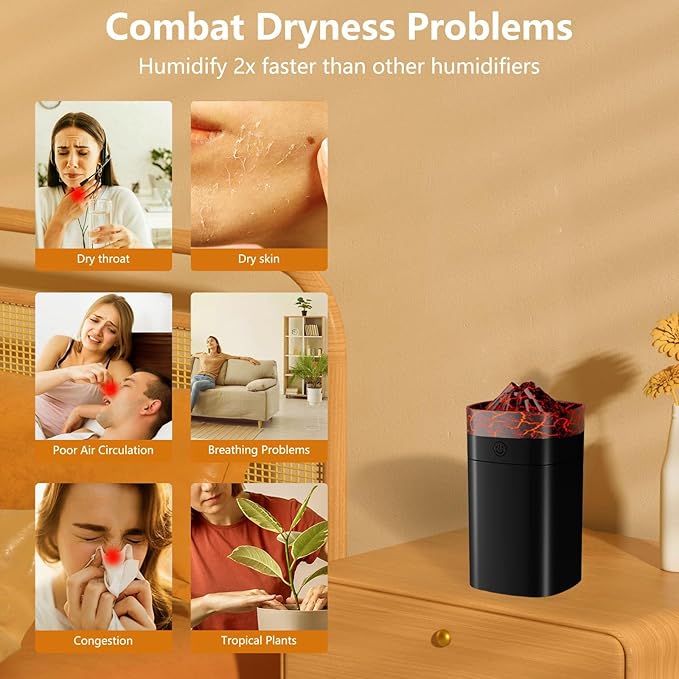FULLBELL Cool Mist Humidifier, 400ML, 10-20 Hours Runtime, 7 Color Lights, 2 Modes, 24db Quiet, Black (Black-400ML) - Image 4