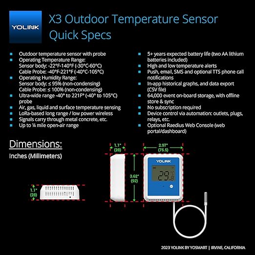 YoLink Smart X3 Version Outdoor Temperature Data Logger with Probe, Thermometer, 1/4 Mile Range, 5+ Years Battery Life, Emails, Text, App Alerts, Alexa, IFTTT. Pool, Hot Tub, Fish Tank. Hub Required! - Image 3