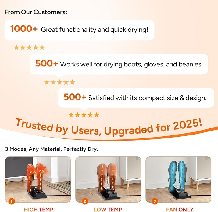 DR.PREPARE Boot Dryer Shoe Dryer, Glove & Boot Warmer with Heat Blower, Portable Adjustable Rack and Timer, Folding Design & Quick Drying for Shoes, Gloves, Hats, Socks, Ski Boots - Image 3