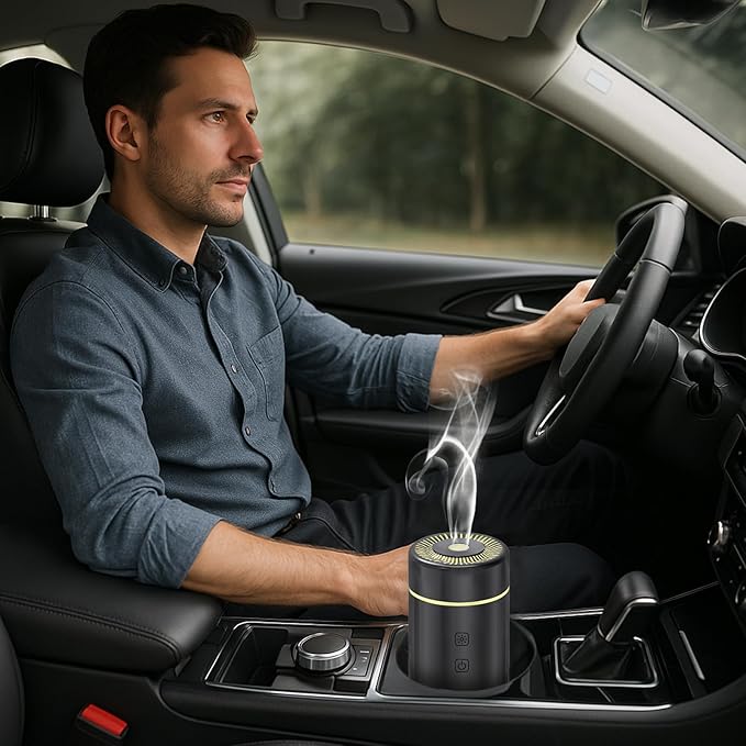 100ML Car Diffuser, USB Rechargeable Battery Operated, Powered Cordless Essential Oil Humidifier, 7 LED Color Lights 2 Timer Modes for Car Outdoor Home (Black) - Image 7