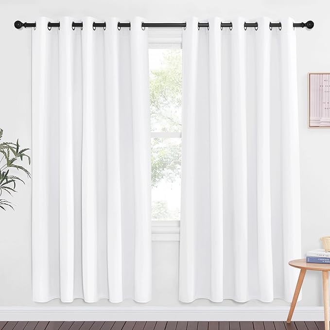 NICETOWN White Room Darkening Curtain 72 inches Long - Grommet Noise Reducing Thermal Insulated Solid Modern Window Treatments for Bedroom/Porch (1 Panel, W66 x L72) by NICETOWN