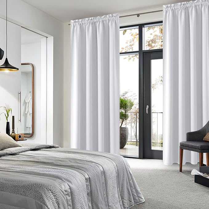 DWCN Blackout Curtains Room Darkening Thermal Insulated Bedroom Curtains Window Curtain Panels, 52 x 84 inches Long, Set of 2 White Rod Pocket Drapes - Image 2