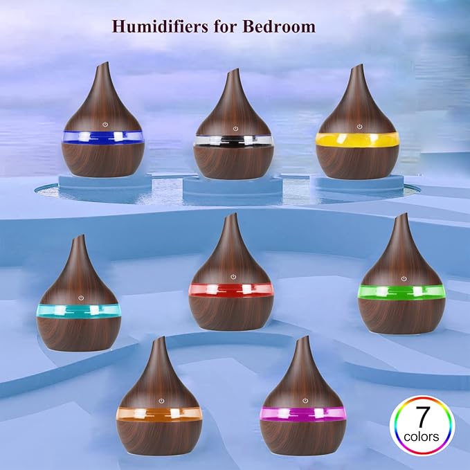 FULLBELL Cool Mist Humidifier, 300ML, 10-20 Hours Runtime, 7 Color Lights, 2 Modes, 24db Quiet, Black (Dark Brown-300ML) - Image 2