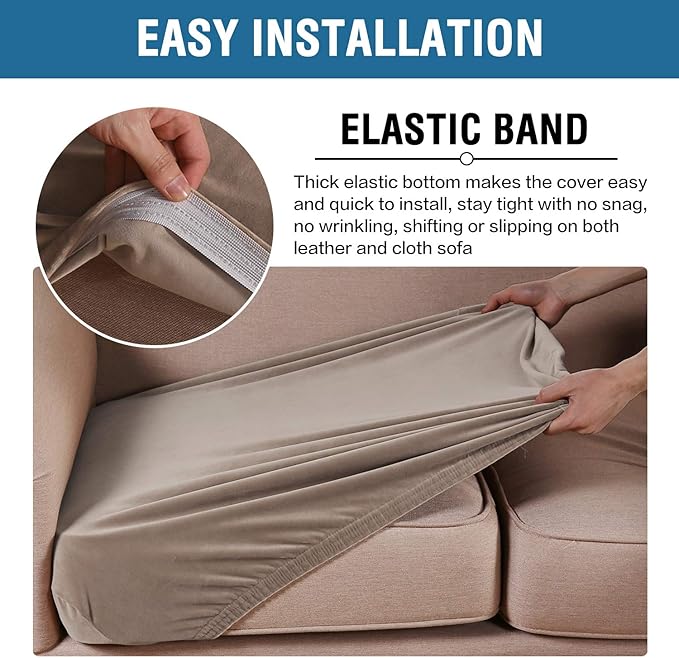 H.VERSAILTEX Velvet Stretch Couch Cushion Cover Plush Cushion Slipcover for Chair Cushion Furniture Protector Seat Cushion Sofa Cover (1 Piece Armchair Cushion Covers, Taupe) - Image 4