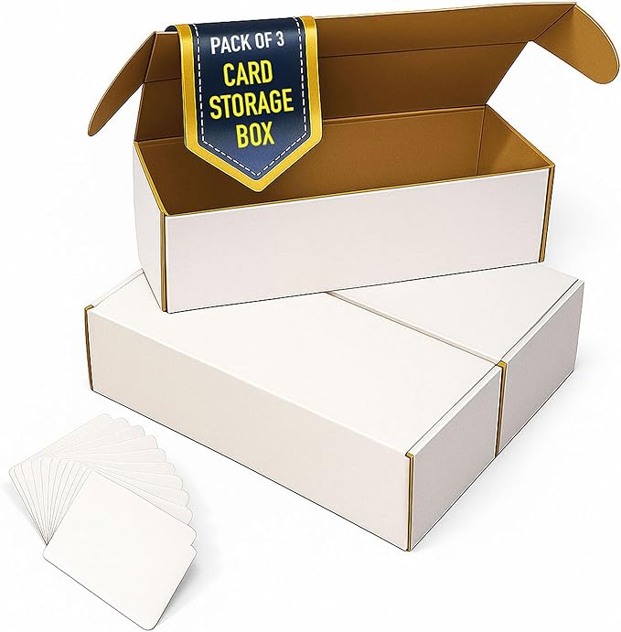 Kraftex Baseball Card Storage Box - 3 TCG Card Holder Boxes, 600+ Ct. Sports Card Box. 1800 Bulk Card Box Storage for Trading Cards incl MTG by Kraftex