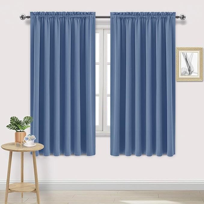 DWCN Blackout Curtains for Living Room Thermal Insulated, Energy Saving & Noise Reducing Bedroom Curtains, Dusty Blue, W 70x L 63 Inch, Set of 2 Rod Pocket Curtain Panels by DWCN