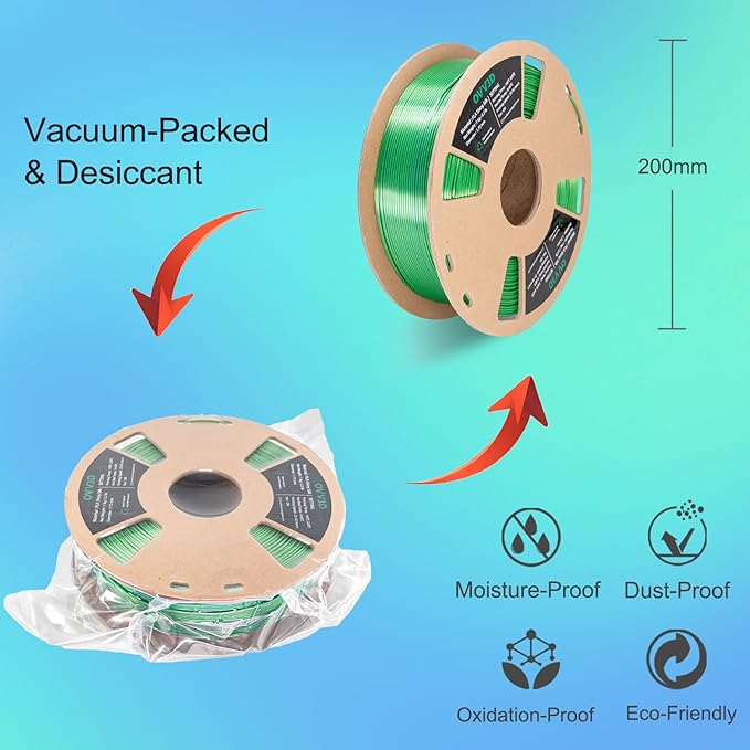 OVV3D PLA Filament 1.75mm, Silk PLA Dual Color Blue Green 3D Printer Filament, High Speed 3D Printing Filament，Silk Blue Green Filament 1.75mm+ /- 0.02mm，1 kg - Image 2