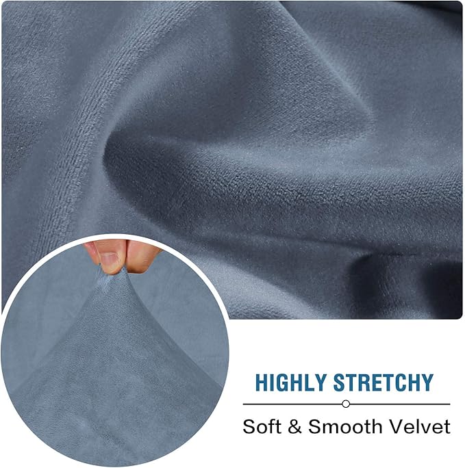 H.VERSAILTEX Velvet Stretch Couch Cushion Cover Plush Cushion Slipcover for Chair Loveseat Sofa Cushion Furniture Protector Seat Cushion Sofa Cover (3 Piece XL Sofa Cushion Covers, Stone Blue) - Image 5