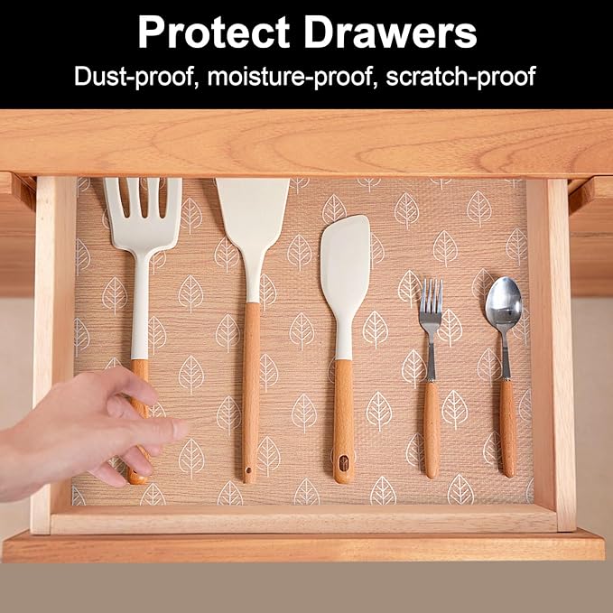 Cooyes Shelf Liner Drawer Liners, Shelf Liners for Kitchen Cabinets, Non-Adhesive Cabinet Liner, EVA Waterproof Non-Slip Refrigerator Liners for Kitchen Drawers - Image 2