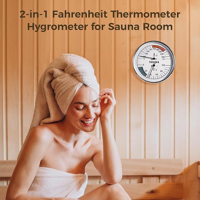 Sauna Thermometer Hygrometer, 2 in 1 Fahrenheit Thermometer Hygrometer for Sauna Room, Indoor Humidity Temperature Monitor Gauge Sauna Accessories - Image 2