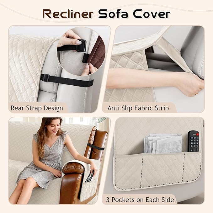 Arfntevss Waterproof Recliner Sectional Couch Covers for Reclining Sectional L Shape Sofa Cover Non Slip Washable Recliner L Shaped Slipcover Sets for Dog Furniture Protector (5 Seater, Light Beige) - Image 4