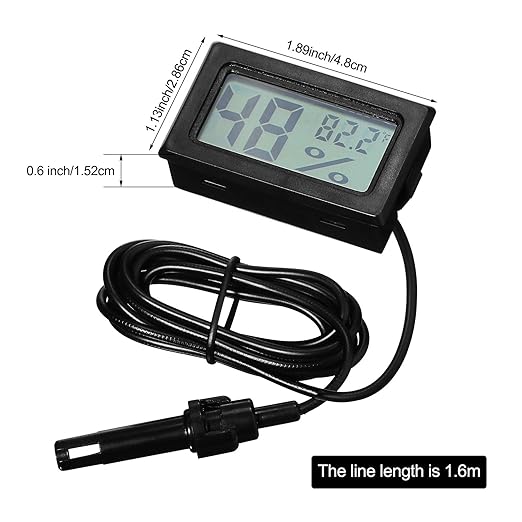 Weewooday Mini Digital Temperature Humidity Meters Gauge with Probe Gauge LCD Fahrenheit Display Thermometer Hygrometer for Incubator Reptile Plant Greenhouse Chicken Coop Garden(Black, 24 Pieces) - Image 2