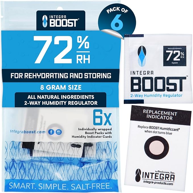 Integra Boost 2-Way Humidity Control Pack - Preserve Flavor & Control Humidity at 72% RH - Moisture Absorber for Herbs, Spices & More - 8 Gram (Pack of 6) by IntegraSpecialtyProducts