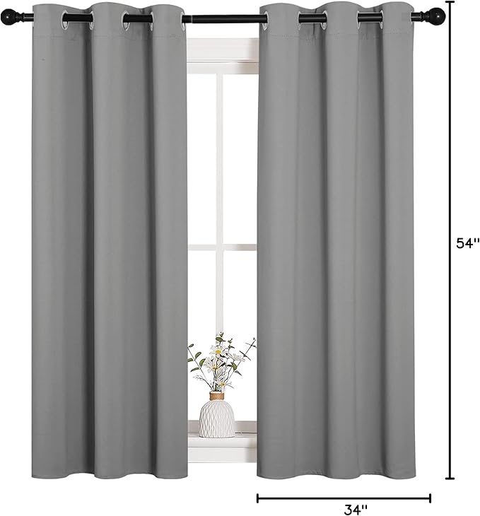 NICETOWN Bedroom Curtains Blackout Drapery Panels, Three Pass Microfiber Thermal Insulated Solid Ring Top Blackout Window Curtains/Drapes (Two Panels, 34 x 54 inches, Silver Grey) - Image 9