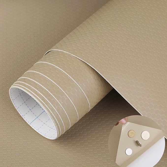 WochiTV Adhesive Shelf Liner 23.6 X 360 Inches Peel and Stick Kitchen Liner for Cabinets, Drawers Removable Protector Mat Waterproof Contact Covering for Dresser Pantry Countertops Shelves, Khaki by WochiTV