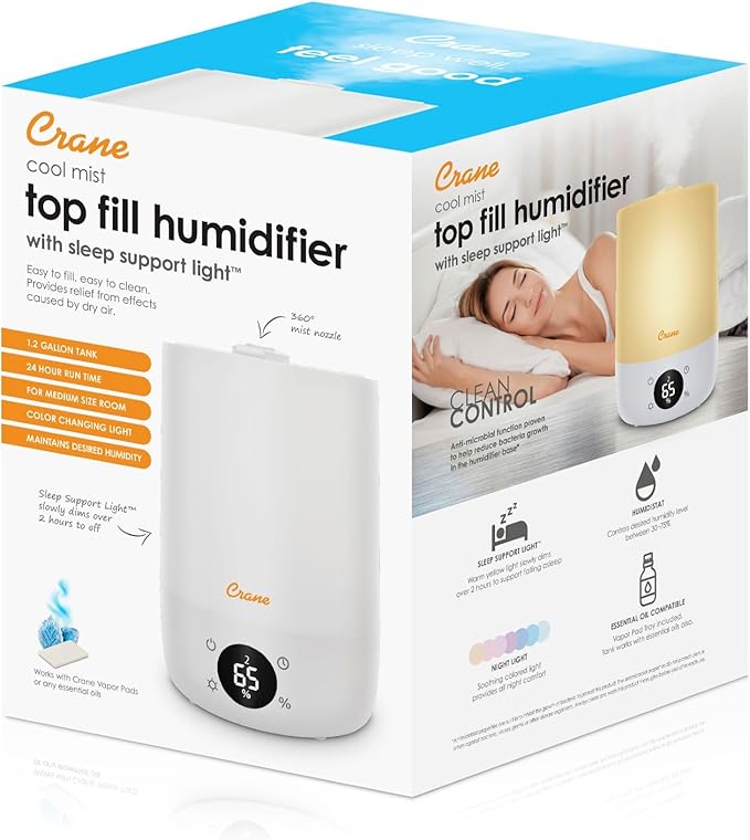 Crane Ultra-Quiet 3-in-1 Humidifier, Essential Oil Aroma Diffuser & Soothing Sleep Light - Compact 1.2 Gallon Capacity with Adjustable Night Light & Fragrance Tray - Ideal for Bedroom and Office - Image 10