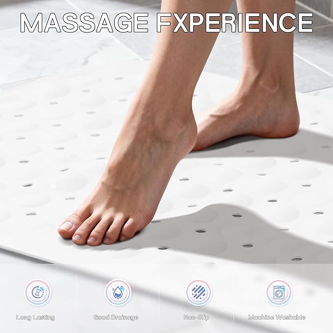 Anti-Slip Bathtub Shower mat, 27.5×14.5（Approximately 70×37cm） inch Soft Oversized Machine Washable Non-Slip Bathtub mat with Drainage Holes, Bathroom Floor Suction Cup.（1-Opaque White） - Image 5
