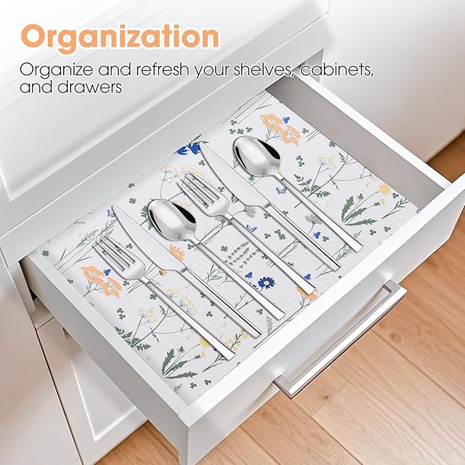 Drawer and Shelf Liner, Non-Slip Kitchen Cabinet Liners Non-Adhesive Thick Strong Grip Waterproof Washable Mats Protect Dresser Shelves Cupboard Bathroom Cabinets, Flower, 12 in X 20 FT - Image 7