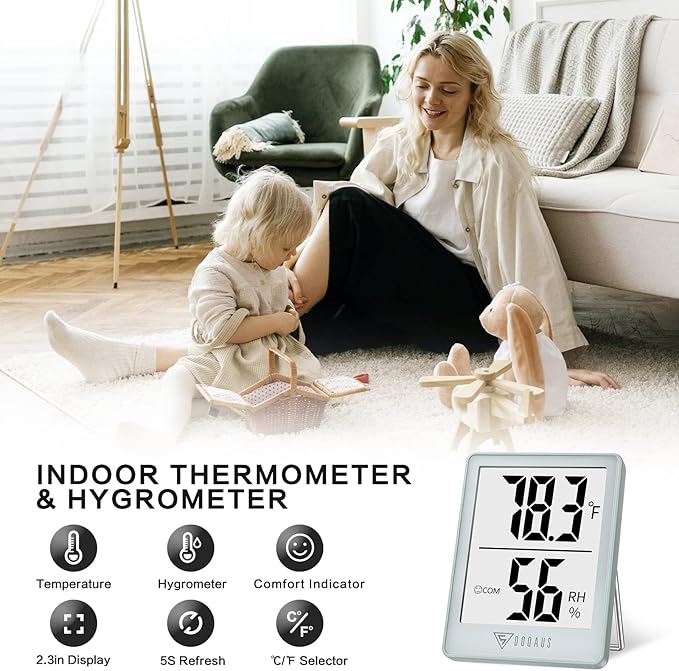DOQAUS Digital Hygrometer Indoor Thermometer Humidity Gauge Room Thermometer with 5s Fast Refresh Accurate Temperature Humidity Monitor, Light Blue - Image 2