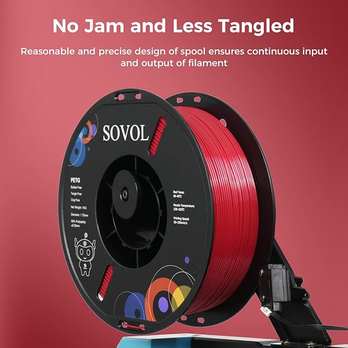 Sovol 3D Printer PETG Filament 1.75mm 1KG (2.2lbs), High Precision, Strong Toughness, Wiring Tightness, Dimensional Accuracy +/- 0.03 mm, 3D Printing PETG Filaments, Red - Image 5