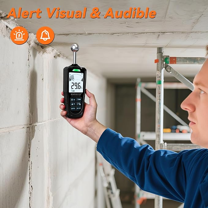 2-in-1 Pin & Pinless Moisture Meter, Digital Moisture Detector for Wood, Drywall & Building Materials, Large LCD Display, 3-Color Indicator, Calibration, Rechargeable Battery - Image 3