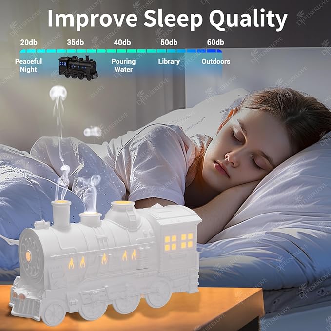 Diffuserlove Essential Oil Diffuser 300ML Train Cool Mist Humidifier Quiet Aromatherapy Diffuser with Night Light for Bedroom Desk - Image 4