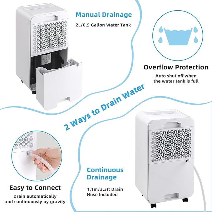 COSTWAY 2000 Sq. Ft Dehumidifier for Large Room & Basement, 32 Pint Dehumidifier with Drain Hose, 4 Modes, 2 Speeds, 24H Timer, Auto Defrost, 3-Color Digital Display - Image 4