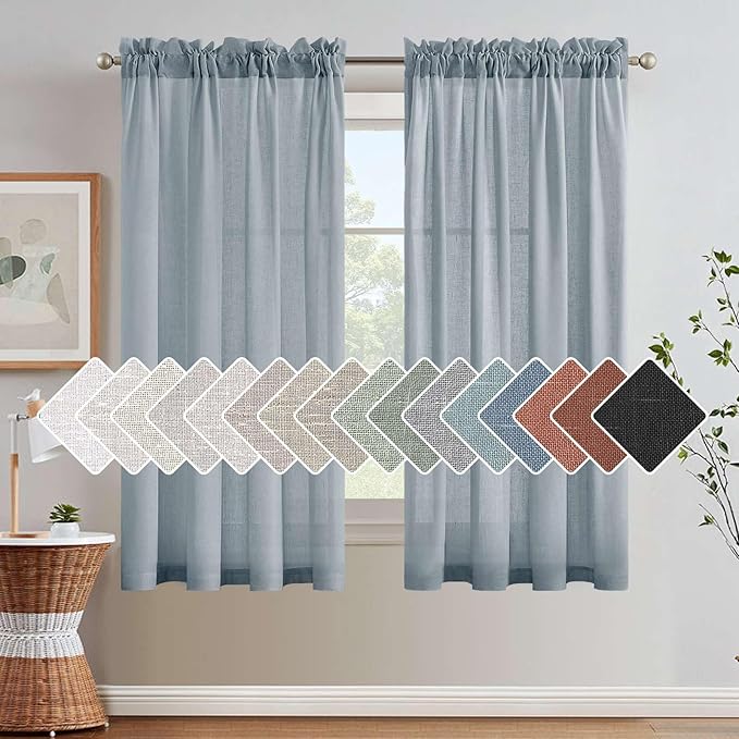 H.VERSAILTEX Light Filtering Linen Textured Curtains for Living Room Window Treatment Natural & Durable Privacy Added Draperies/Drapes/Panels/Treatment, Rod Pocket (2 Pack, 52 by 54 Inch, Stone Blue) by HVERSAILTEX