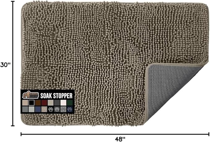 GORILLA GRIP SOAKSTOPPER Dog Door Mat, 48x30 Machine Washable Rug Absorbent Doormat Captures Moisture Mud Dirt, Quick Dry Soft Chenille Entryway Rugs Indoor Entrance Mats for Dog Paws, Cappuccino - Image 2