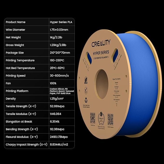 Creality Hyper 3D Printer PLA Blue Filament High Speed Printing 1.75mm 2.2lbs Spool ±0.03mm Dimensional Accuracy Flow Durable Resistant Smooth for Ender 3 v3 Plus KE K1 Max K1C 3D Printers - Image 6