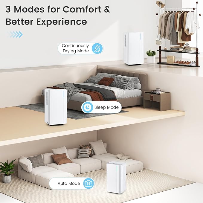 COSTWAY 32 Pints Dehumidifier for Home, 2000 Sq.Ft Portable Dehumidifier for Bedroom, Basement, Bathroom, 24H Timer, 3-Color Indicator, 3.3 FT Drain Hose, 4 Wheels - Image 2