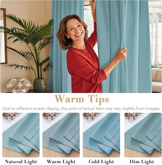 H.VERSAILTEX Blackout Curtains Thermal Insulated Window Treatment Panels Room Darkening Blackout Drapes for Living Room Back Tab/Rod Pocket Bedroom Draperies (2 Panels, Mineral Blue, 52 x 63 Inch) - Image 6