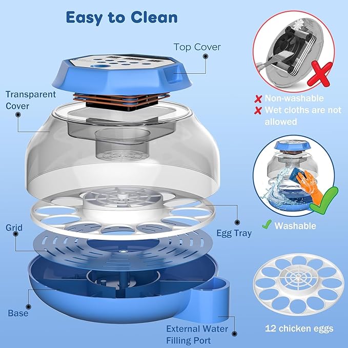 Incubator for Hatching Eggs12-24 Egg Capacity, Automatic Egg Turner, Temperature & Humidity Control, 360° Viewing for Chicken, Duck and Quail Eggs, Birds (E12 New) - Image 7