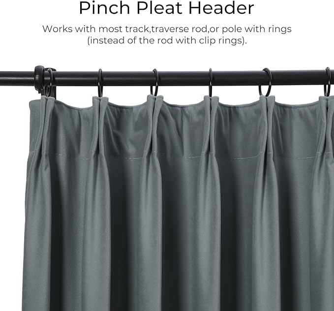 TWOPAGES Luxury Velvet Curtain Pinch Pleated Dark Grey Curtain 96 inch Long Thermal Insulated Blackout Drapes for Bedroom Living Room Indoor Window (1 Panel,Dark Grey,40Wx96L) - Image 2