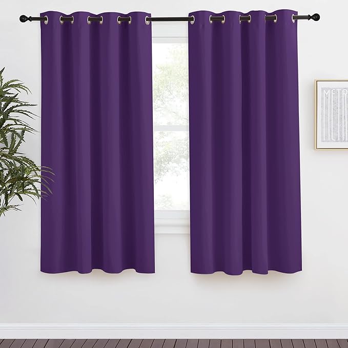 NICETOWN Blackout Window Curtain Short, 55W x 68L, Sold Individually, Royal Purple Color, Home Fashion Thermal Insulated Room Darkening Drapery for Bedroom by NICETOWN