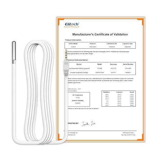Elitech Temperature Probe for RCW-360Pro, -40°F to 176°F, 16.4ft Cable Auto-Detection Digital Sensor with Individual Calibration Certificate for Medical Pharma Cold Chain Validation, TD3X-TE-R-5M by Elitech
