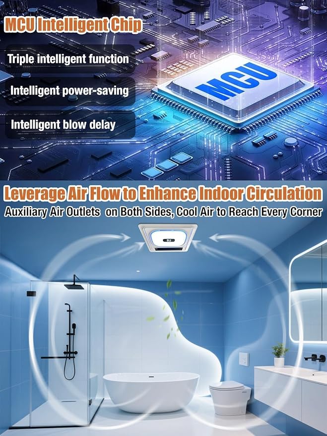 4 In1 Bathroom Exhaust Fan with Bluetooth Speaker & Heater 1800W, 180 CFM 1.0 Sone Bath room Exhaust Fan with LED Light-4 RGB Modes, Controller,Ventilation,Easy Install for Bathroom, Home - Image 9