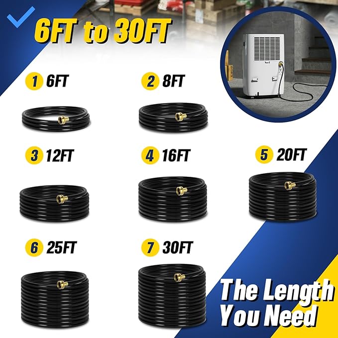 (7 Length Options) Dehumidifier Drain Hose with 3/4 Inch FHT Connector, Featuring Rust-Resistant Brass Fittings for Leak-Proof Connection, Perfectly Compatible with Most Dehumidifier Brands - Image 5