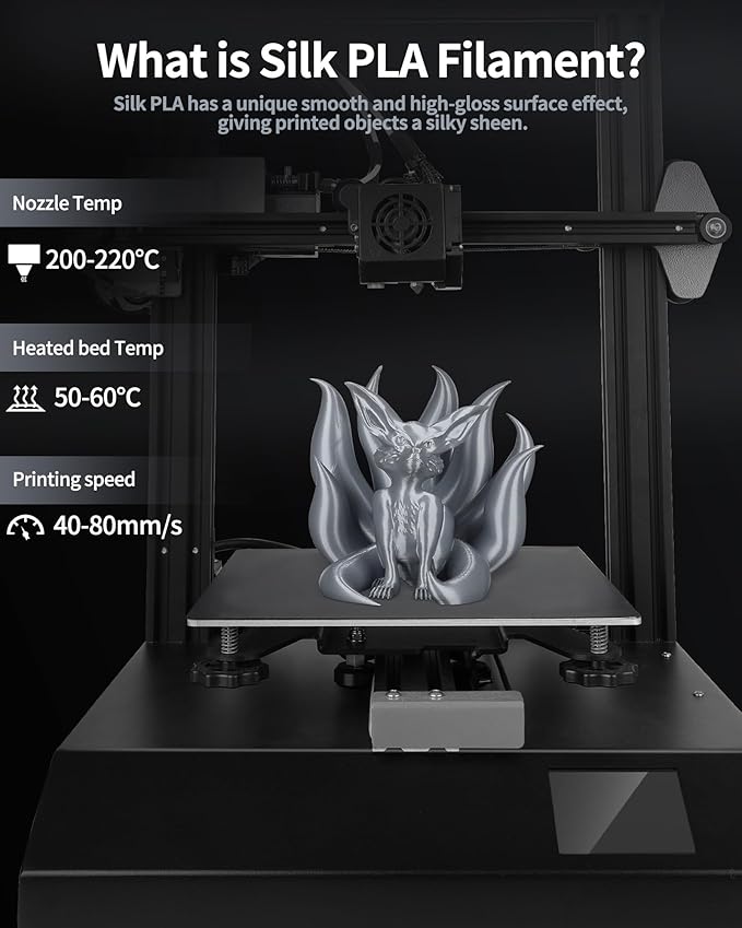 LANDU Silk PLA Filament 1.75mm Silver 1KG, 3D Printer Filament Dimensional Accuracy +/- 0.02mm, 1kg Cardboard Spool(2.2lbs), Neatly Wound 3D Printing Filament Fits for Most FFF 3D Printers, Silver - Image 6