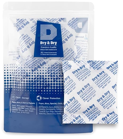 Dry & Dry 100 Gram [5 Packets] Premium Pure & Safe Silica Gel Desiccant Packets - Silica Gel Packets, Silica Gel Packs, Silica Gel, Silica Packets by DryDry