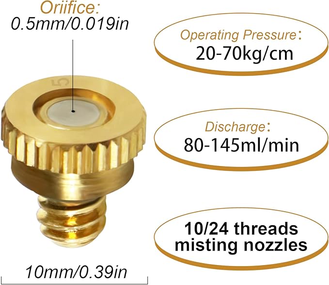 KUWAN 30pcs Brass Misting Nozzles for Cooling System 0.019" (0.5 mm) 10/24 UNC Garden (0.019) - Image 2
